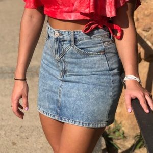 Acid wash denim mini skirt